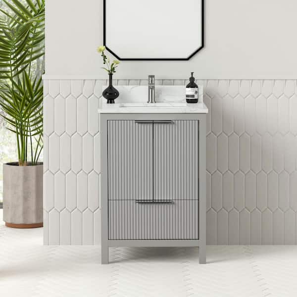 HOMEVY STUDIO Binghamton 24 in. W x 22 in. D x 35 in. H Single Sink Freestanding Bath Vanity in Imperial Gray with Carrara Quartz Top