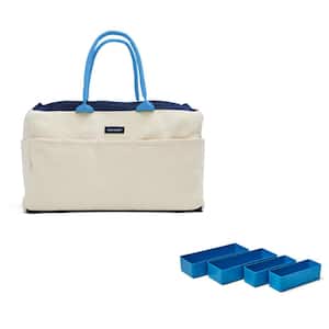 14 in. 9 Pocket Blue Canvas Tool Bag with 4 Blue Storage Organizers