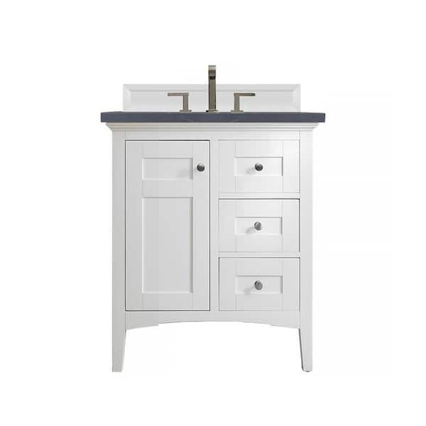 James Martin Vanities Palisades 30 in. W  x 23.5 in.D x 35.3 in. H Single Vanity in Bright White with Quartz Top in Charcoal Soapstone