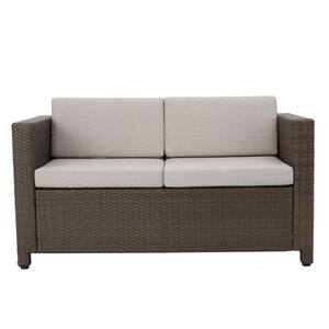 brown rattan loveseat