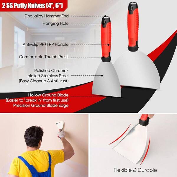 KIWDZFU 12 in. 7-Piece Stainless Steel Drywall Tool Kit Multi-Size