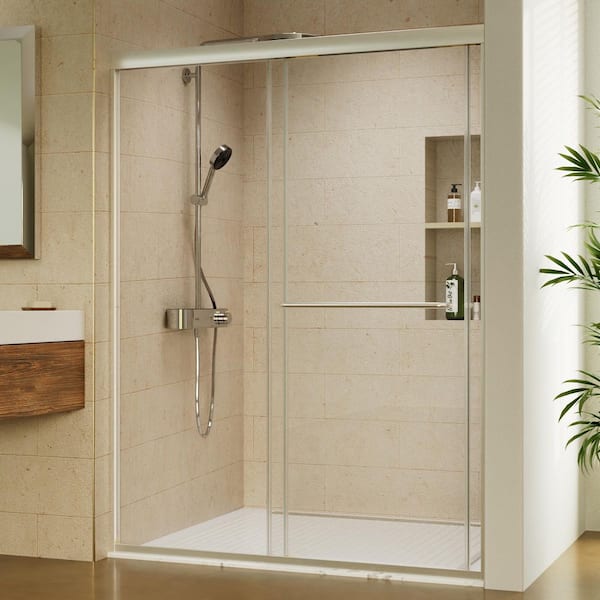 50-54 in. W x 70 in. H Sliding Frameless Shower Door in Brushed Nickel with 1/4 in. (6 mm) Clear Glass