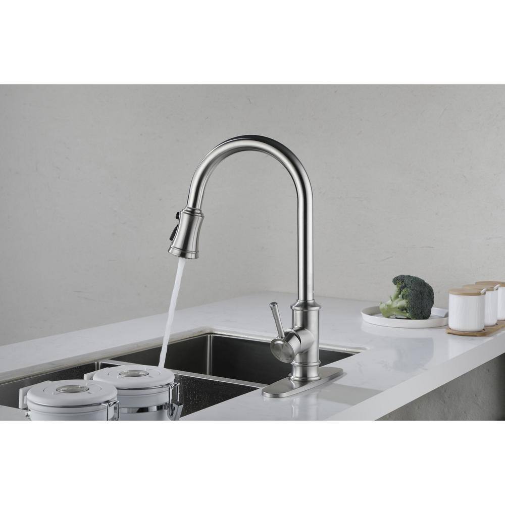 High Arc Brushed Nickel Single Handle Kitchen Faucet with Pull-out Spray