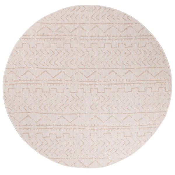 Beverly Rug 7' Round White Beige Waikiki Modern Trellis Indoor Outdoor Area Rug