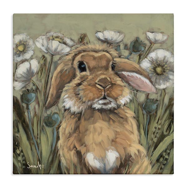 Rabbit in Poppy Garden by Sara G. Designs Unframed Animal Graphic Art Print 17 in. x 3 in.