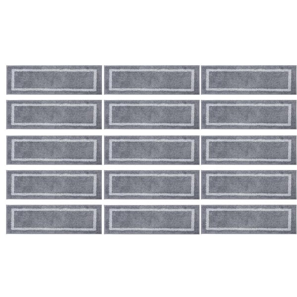 Gray 9 in. x 28 in. Non-Slip Carpet Mat 100% Polyester Stair Tread Cover (Set of 15)