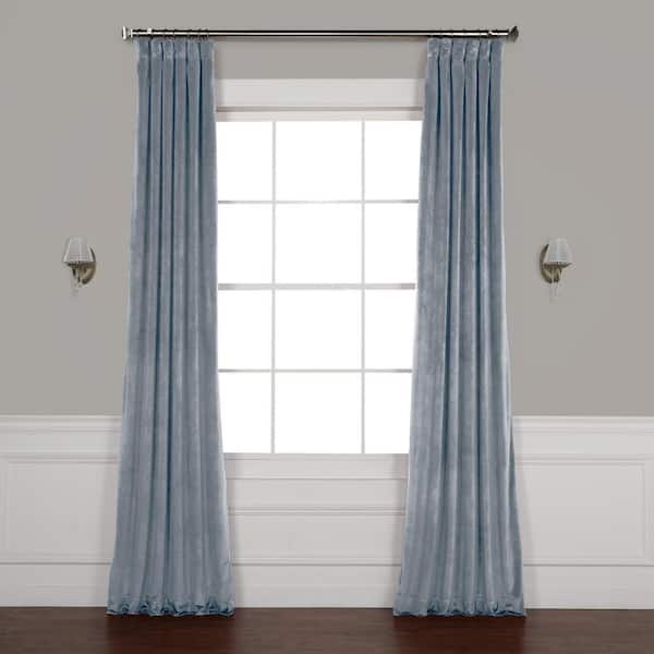 Denmark Blue Heritage Plush Velvet Room Darkening Curtain - 50 in. W x 120 in. L (1 Panel)