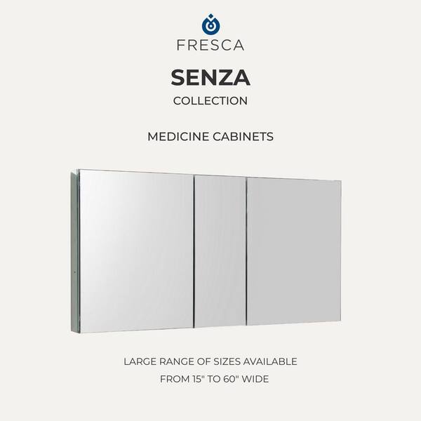 Fresca 59-in x 36-in Surface/Recessed Mount Mirror Mirrored Medicine Cabinet