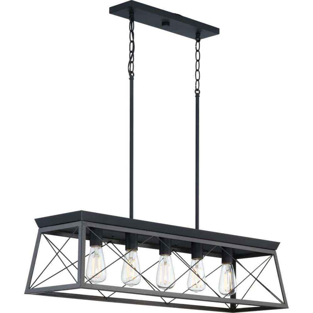 Briarwood Textured Black 38" Linear Chandelier with Rustic Farmhouse Charm