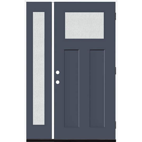 Legacy 51 in. x 80 in. 1/4 Toplite Rain Glass LHOS Primed Dark Denim Finish Fiberglass Prehung Front Door w/12 in. SL