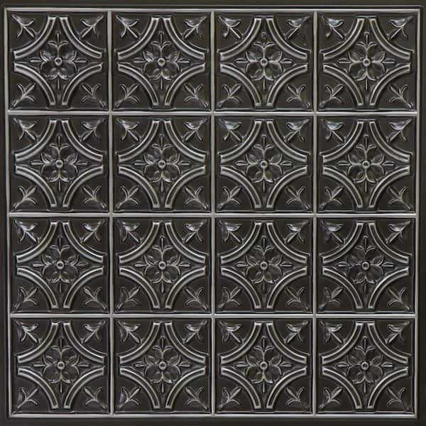 FROM PLAIN TO BEAUTIFUL IN HOURS Scarlette Antique Silver 2 ft. x 2 ft. PVC Lay-In Faux Tin Ceiling Tile (100 sq. ft./case)