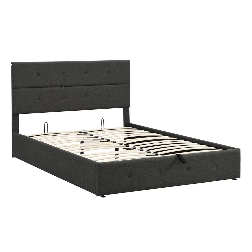 Aoibox 63.4 in. W Gray Queen Size Upholstered Platform Bed with Underneath  Storage SNMX787 - The Home Depot