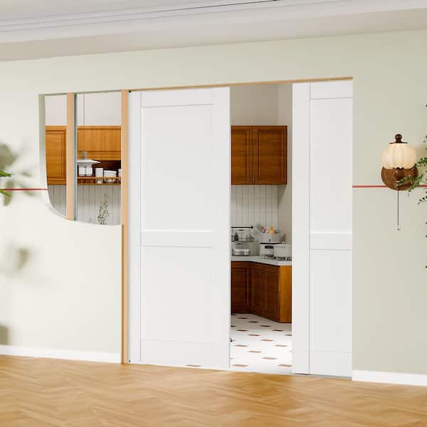 60 in. x 80 in. 2 Panel, Solid Core, DIY Painted, White Primed, MDF, Pre-Assembled Sliding Door with All Hardware