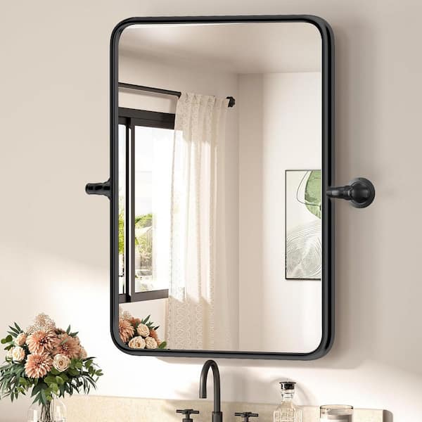 Belleflor 24 in. W x 36 in. H Classic Rectangular Metal Frame Black Adjustable Vanity Mirror/Bathroom Mirror