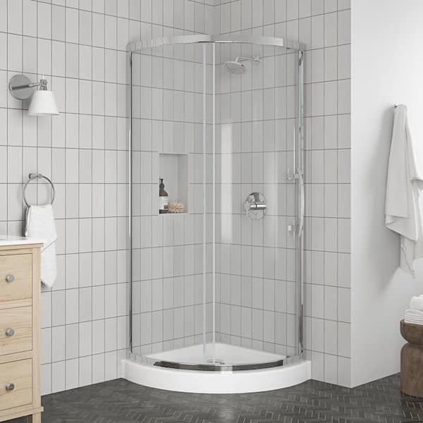 Maia 32 in. x 72.80 in. Semi-Frameless Sliding Corner Shower Door in Chrome with 32 in. x 32 in. Base in White