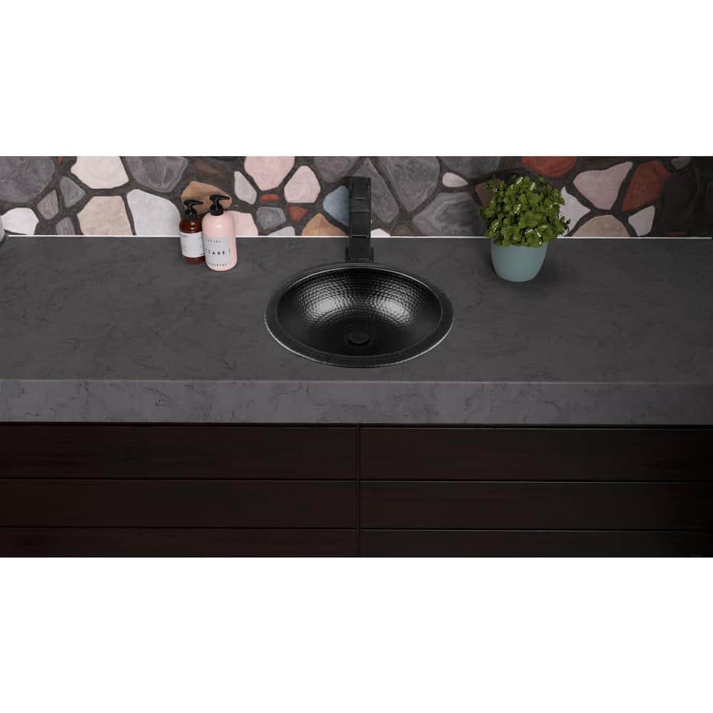 Black Hand Hammered Aluminum 16" Round Bathroom Sink
