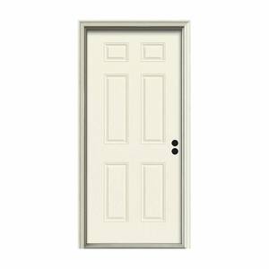 34 in. x 80 in. 6-Panel Vanilla Painted Steel Prehung Left-Hand Inswing Front Door w/Brickmould