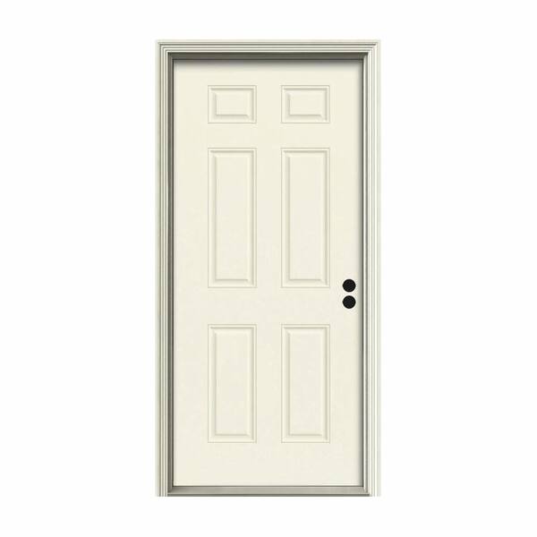 JELD-WEN 34 in. x 80 in. 6-Panel Vanilla Painted Steel Prehung Left-Hand Inswing Front Door w/Brickmould