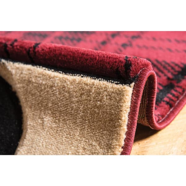 Cottage Tartan Bear Burgundy 5 ft. 3 in. x 7 ft. 6 in. Area Rug