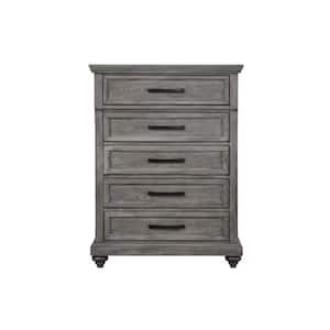 Gray and Black 5-Drawer 40 in. Wide Dresser Without Mirror