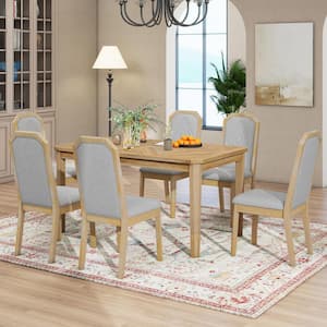 7-Piece Rectangle Natural MDF Top Dining Room Set with 6-Upholstered Chairs