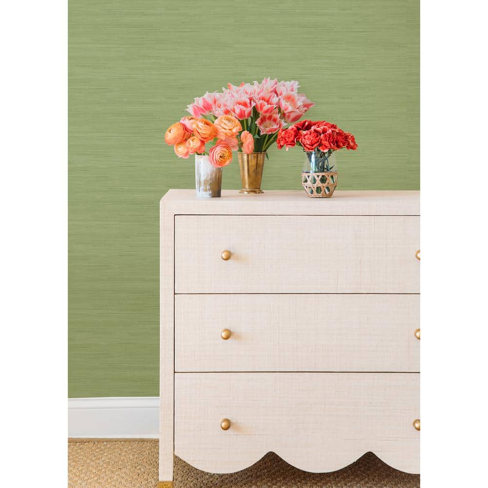 Citrus Green Faux Grasscloth Peel and Stick Wallpaper Roll