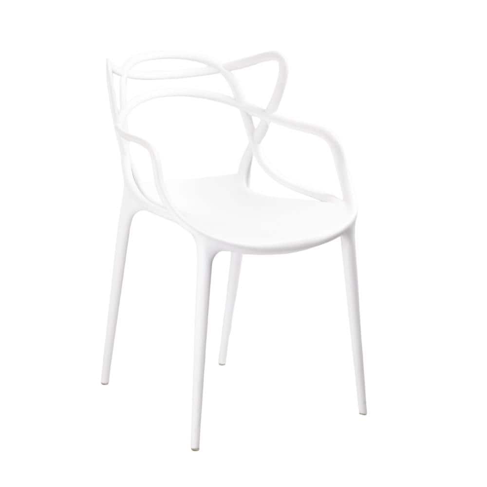 White Polypropylene Armchair with Intricate Curved Seat (Set of 4)