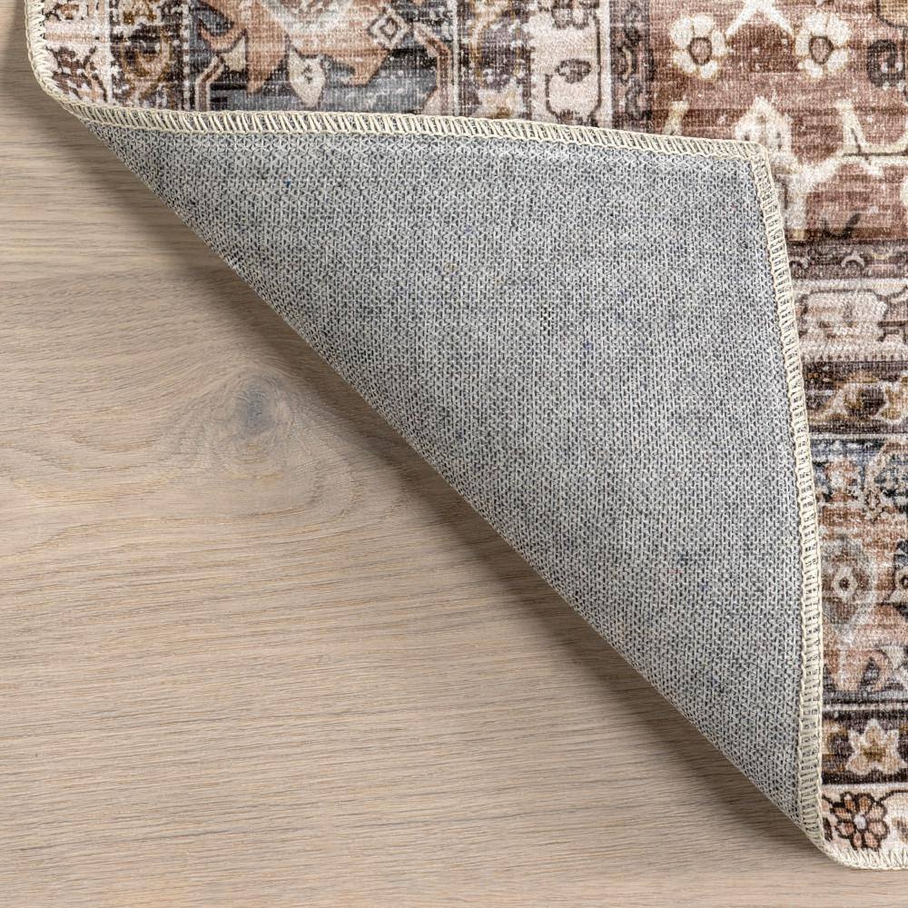 Freesia Brown and Blue Floral 8' x 10' Washable Area Rug