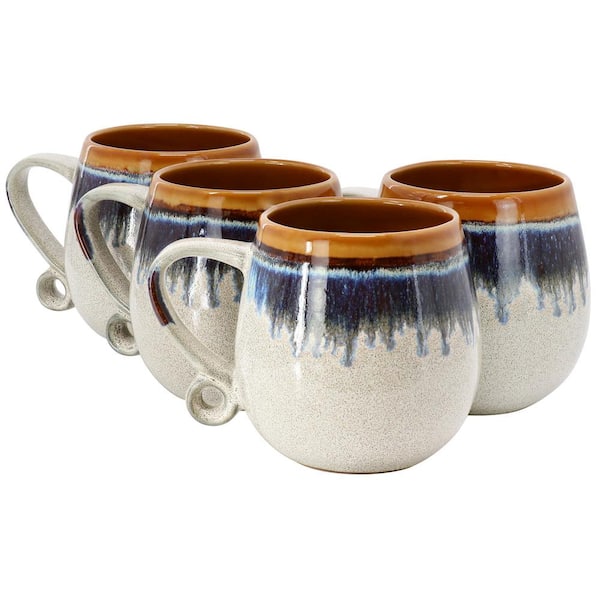Meritage Lexington 4 Piece 20 Ounce Stoneware Two Tone Mug Set in Brown Multi