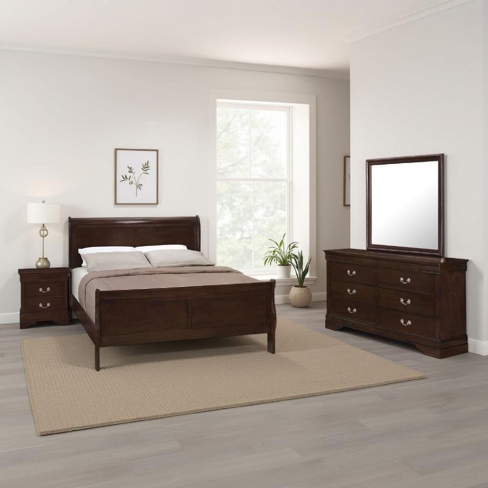 Benjara Nim 4-Piece Cappuccino Brown Wood Queen Size Bedroom Set