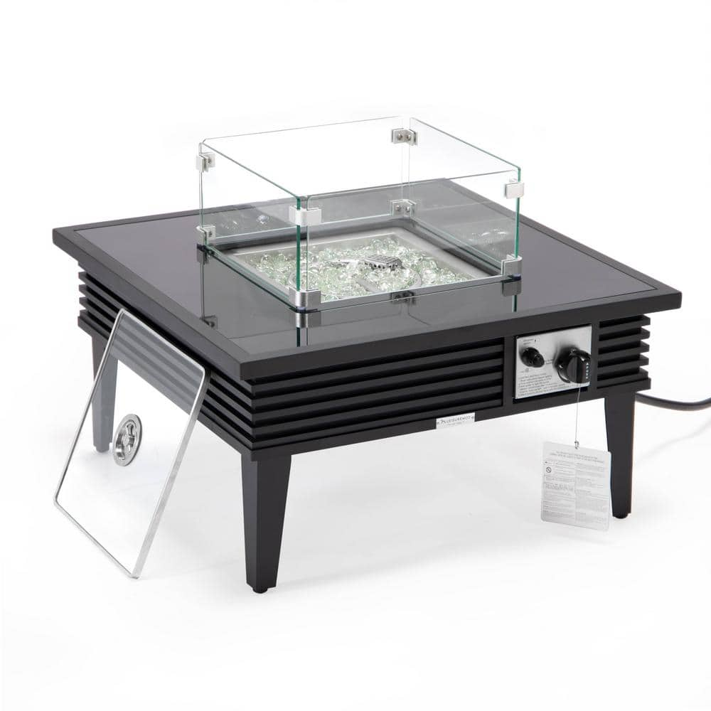 Leisuremod Walbrooke Modern Black Patio Square Fire Pit Table With   Leisuremod Fire Pit Tables Wbls 27 Gl 64 1000 