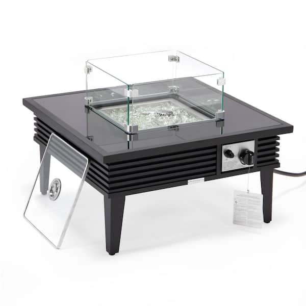 Leisuremod Walbrooke Modern Black Patio Square Fire Pit Table with Aluminum Slats Frame