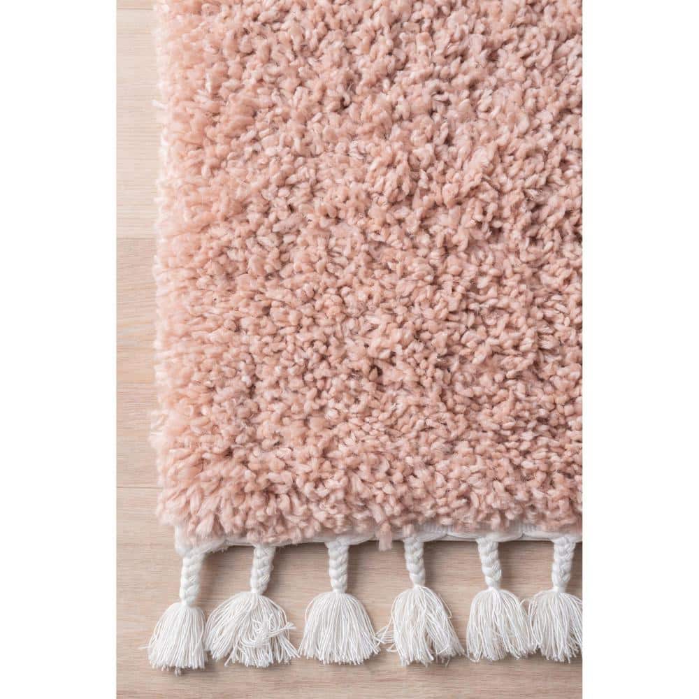 Plush Pink Braided Tassel Shag Rug 4' x 6' - Easy Care Synthetic