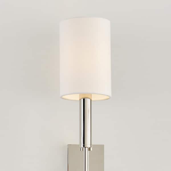 Generation Lighting - Brianna 1-Light Polished Nickel Contemporary Indoor Dimmable Tail Wall Sconce with Optional White Linen Shade