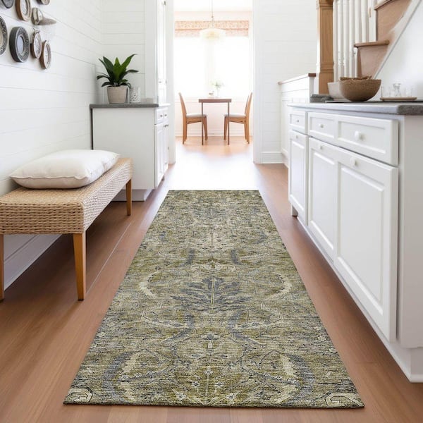 Mayfield Premium Machine Washable Abstract AMF1082 Taupe 2 ft. 3 in. x 7 ft. 6 in. Runner Rug