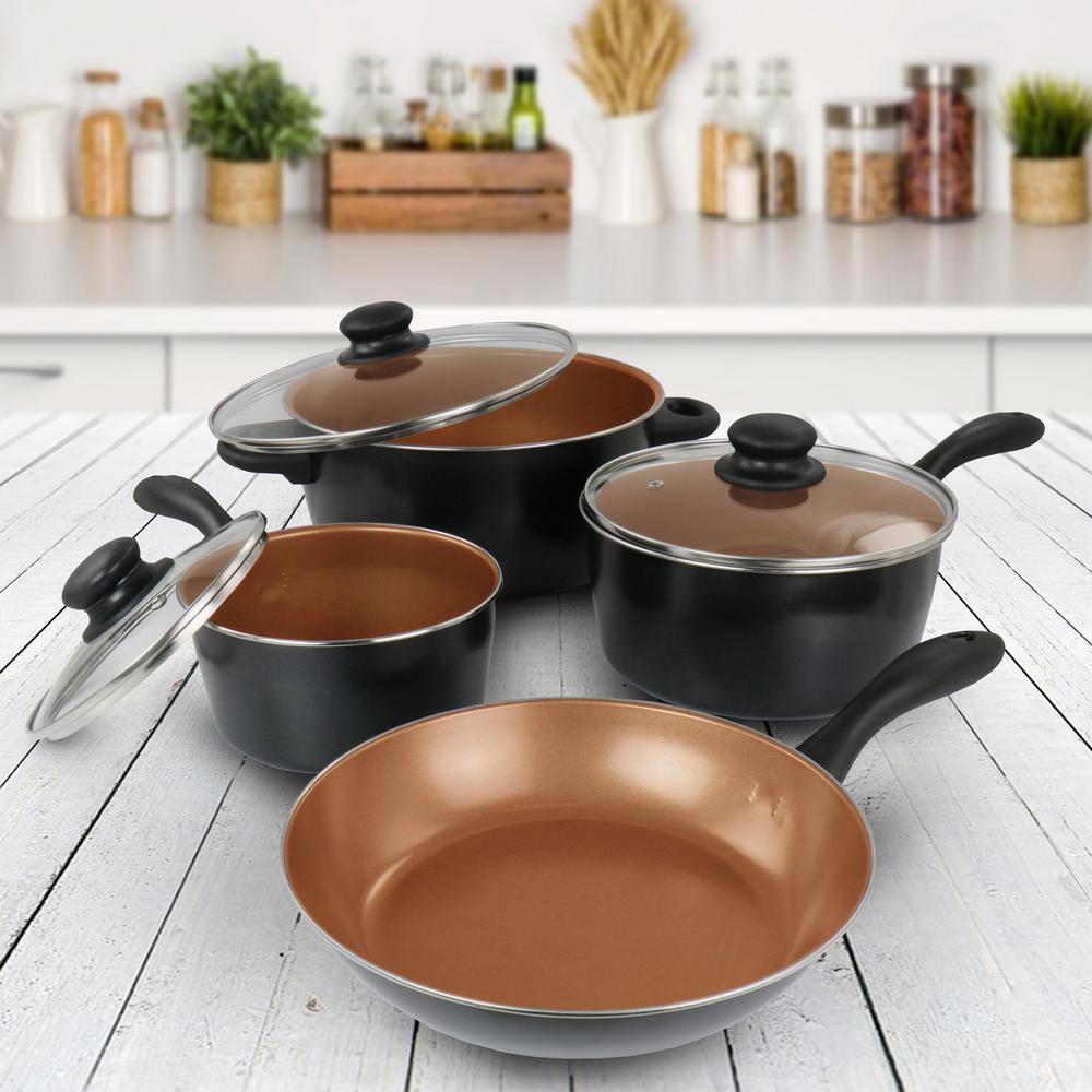 Armada 7-Piece Black and Copper Nonstick Carbon Steel Cookware Set