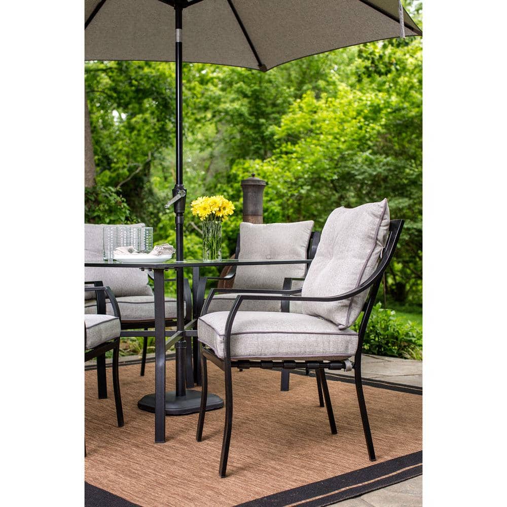 Gray 7-Piece Steel Patio Dining Set with Umbrella