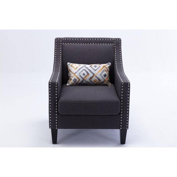 JASMODER Black Round Arm Linen Rectangle Side Chair