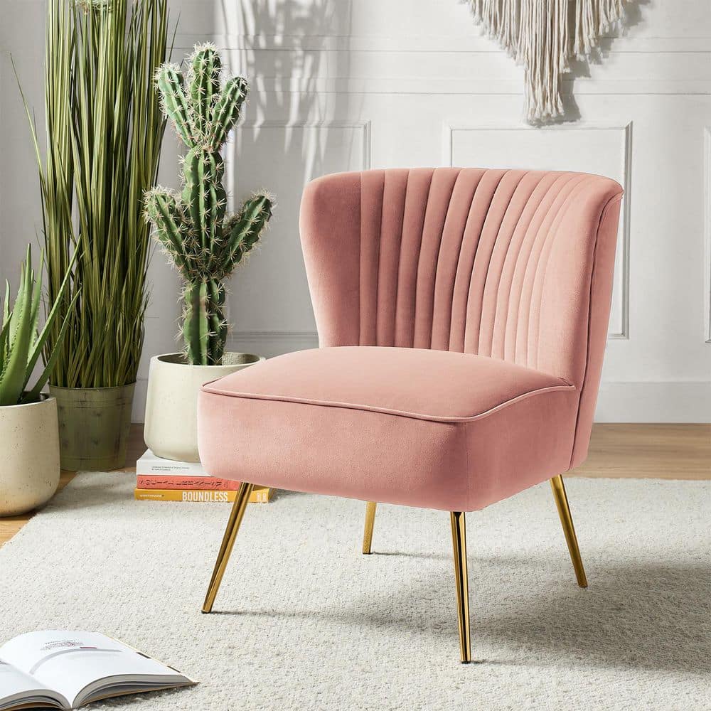 Monica Modern Pink Velvet Comfy Living Room Side Chair with Golden Metal Legs price history on PriceWatchPro