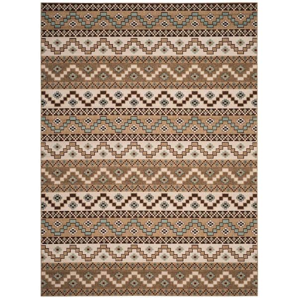 Veranda Creme/Brown 9 ft. x 12 ft. Aztec Tribal Indoor/Outdoor Area Rug