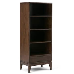 Harper Solid Hardwood 60 in. x 24 in. Mid-Century Modern Bookcase with Storage in Walnut Brown