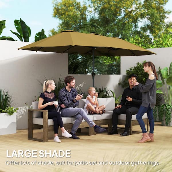 Outsunny 13 ft. Patio Umbrella in Khaki with Solar Lights