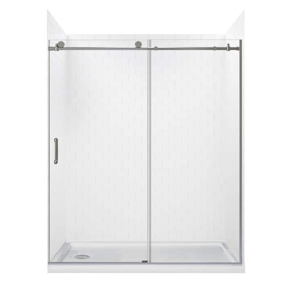 JETCOAT 60 in. L x 30 in. W x 78 in. H Left Drain Alcove Shower Stall Kit in White Subway and Brushed Nickel 3-Piece