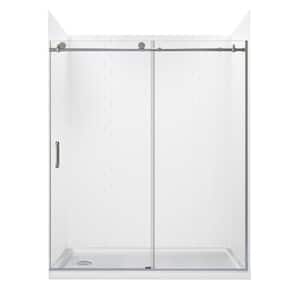 Jetcoat 60 in. L x 30 in. W x 78 in. H Left Drain Alcove Shower Stall Kit in White Subway and Brushed Nickel 3-Piece