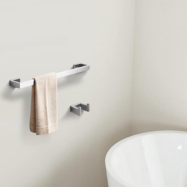 Satico 4-Piece Bath Hardware Set with Towel Bars Toilet Paper Holder Double Robe Hook in Stainless Steel Brushed Nickel
