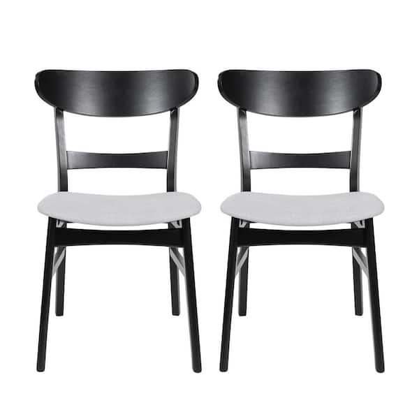 Unbranded Mid Century Modern Fabric Upholstered Wood Dining Chairs, Wood Frame, Set of 2, Black+Gray for Patio