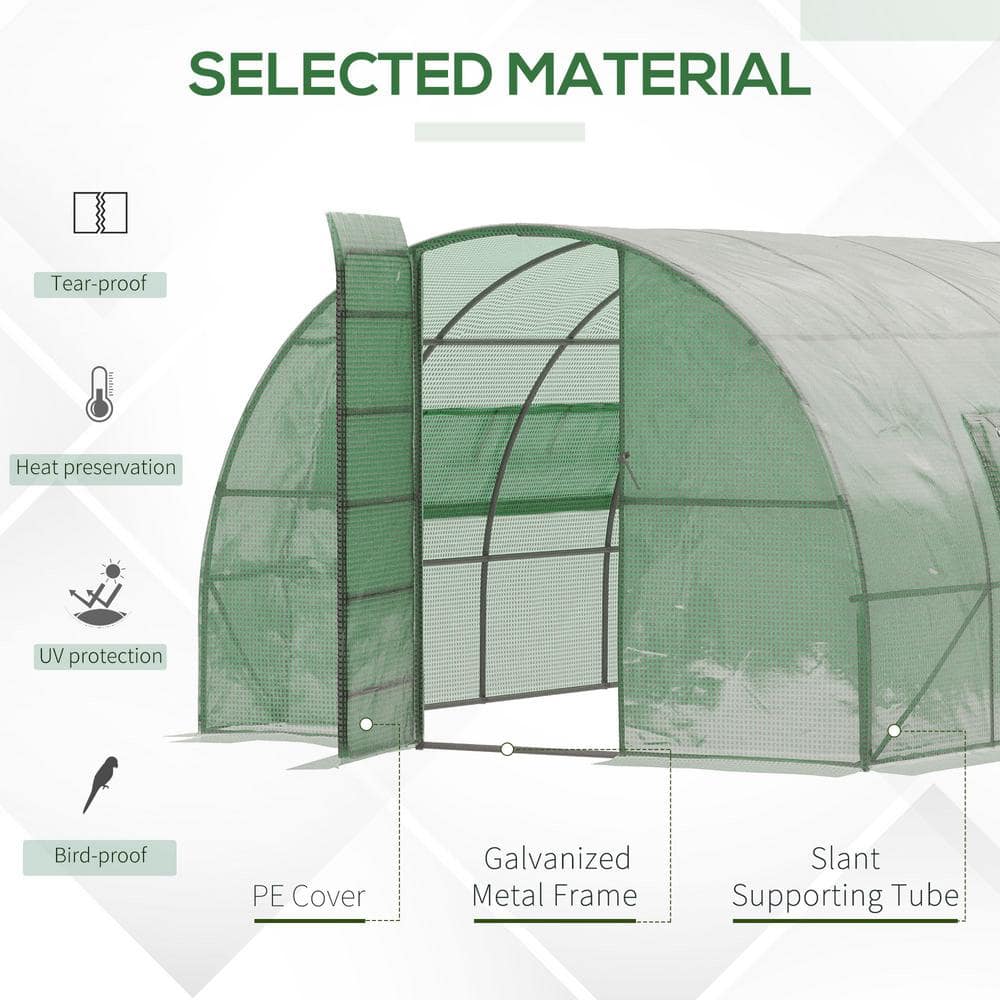 Large Green Walk-In Tunnel Greenhouse with Galvanized Steel Frame