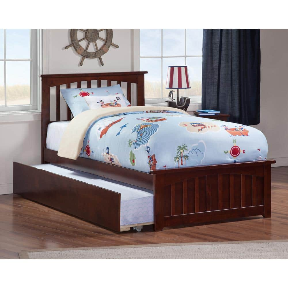 AFI Mission Twin Extra Long Bed with Matching Footboard and Twin Extra Long Trundle in Walnut