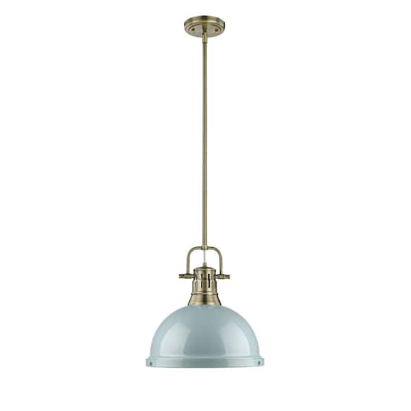 Duncan AB 1-Light Aged Brass Pendant with Seafoam Shade