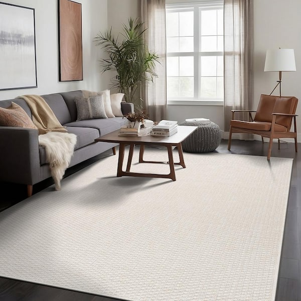 Beverly Rug Wooly Bone 6 ft. x 9 ft. Solid Indoor Area Rug